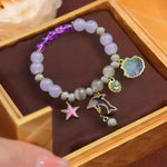 El Regalo Opal Stone Beads Bracelet With Dolphin, Star, Shell Pendant For Kids/Girls/Women (Purple)