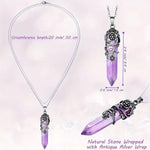 El Regalo 1PC Flower Wrapped Hexagonal Healing Natural Stones Point Pendant Unisex Necklace- Natural Stones Reiki Healing Crystals Necklace in Antique Silver Finish (Purple- Amethyst-Chain)