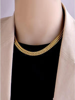 El Regalo Titanium Stainless Steel Flat Cuban Chain Link Braided Choker Chain Necklace for Women Teen- Gold Anti Tarnish Chunky Snake Choker Elegant Jewelry