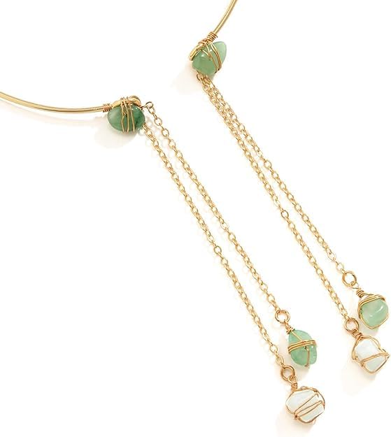 El Regalo Handcrafted Gold Plated Arm Cuff Jewelry for Women/Girls - Stone Pendant Armband Tassel Arm Bands (Green Stones)