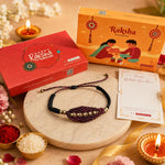 El Regalo Rakhi for Brother- Handwoven Vintage Macrame Bracelet Rakhi with shagun, Rakhi Card in Rakhi Gift Box