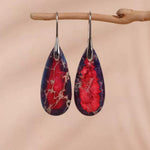 El Regalo Elegant Natural Stone Drop Earrings for Women | Vintage Teardrop Boho Dangle Earrings | Anti-Tarnish Western Statement Jewellery for Girls & Women (Purple Red)
