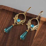 El Regalo Vintage Carved Ethnic Dangle Earrings for Women & Girls, Gold-Tone Boho Drop Earrings with Blue Crystal Teardrop, Party, Festive & Wedding Jewellery