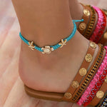 El Regalo One Leg Anklet - Thread Adjustable Beaded Bohemian Fashion Charm Anklets for Women & Girls | 1 Leg Anklets for Girls & Women (1 PC) (Turtle & starfish Beads Anklet)