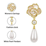 El Regalo Women's & Girl's Elegant White Camellia Flower Pearl Stud Earrings-