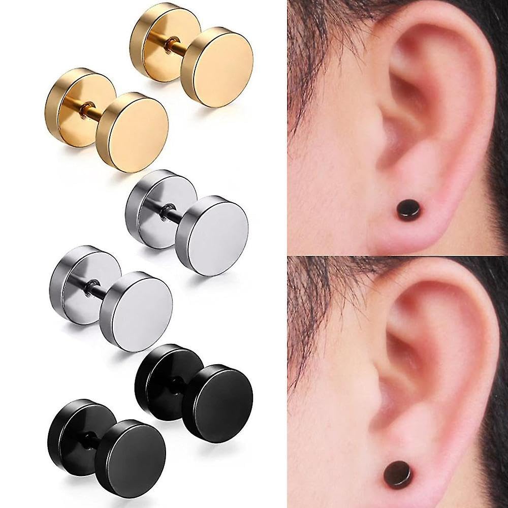 El Regalo Surgical Stainless Steel Dumbbell Barbell Unisex Stud Earrings for Girls/Boys/Men/Women- 8mm, Screw Helix Tragus Piercing Allergy Free Stud Earrings (Silver)