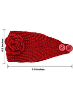 El Regalo's 1PC Winter Crochet Knitted Headwrap Headband with 3D flower & Button for Girls & Women- Ear Warmer Hair Muffs Band | Winter Designer Headbands for Teens & Women (Red)