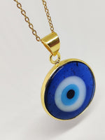 El Regalo Big Evil Eye Handmade Glass Lamp work Unisex Pendant Necklace for Men, Women, Girls & Boys | Evil Eye Pendant Necklace (Golden)