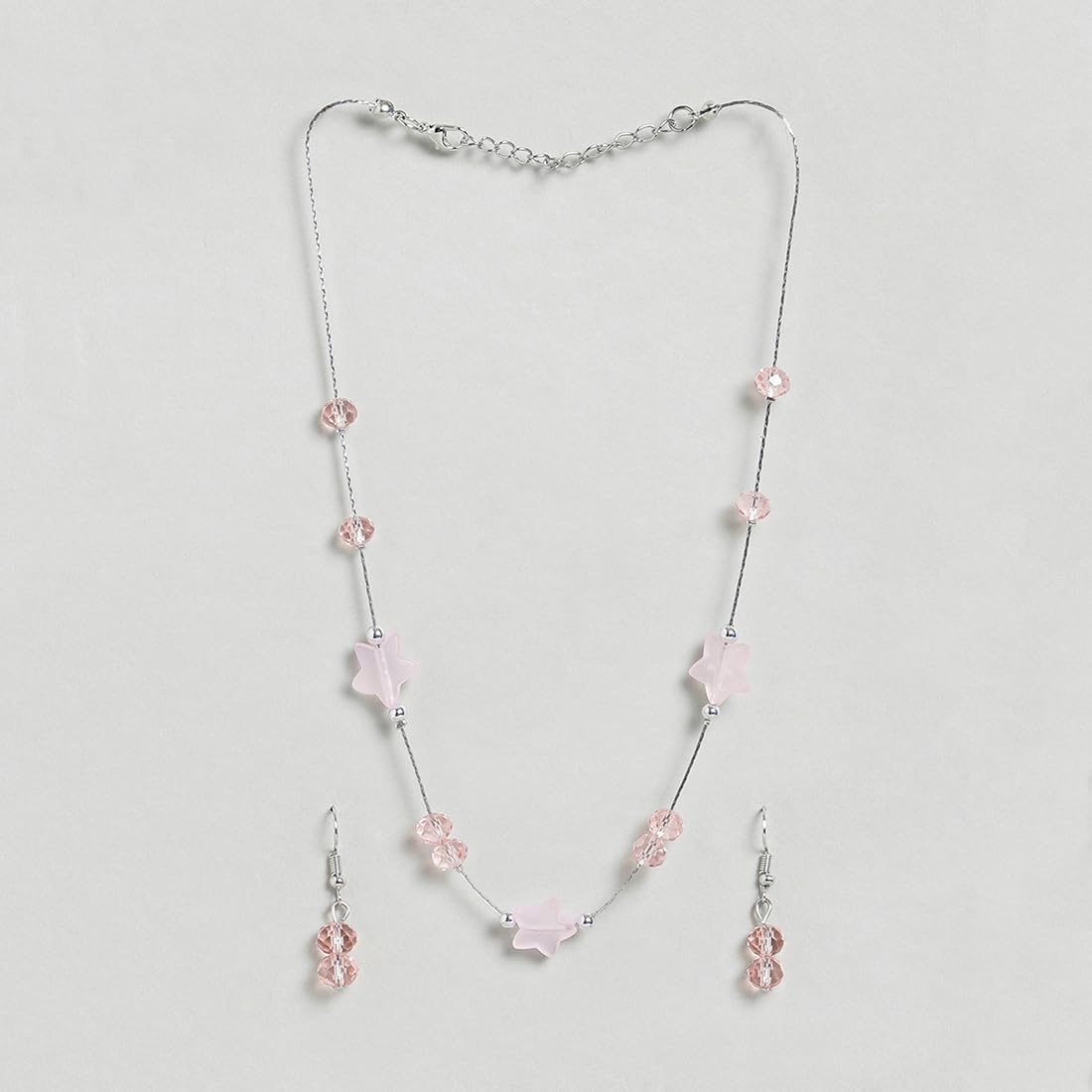 El Regalo 2PCs Crystals Beads Necklace & Earrings Jewelry Set for Kids/Girls & Teens - Shimmering/Matt Crystal Beads Fancy Jewelry Set (Pink Stars)