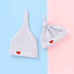 El Regalo 2 PCs I Love Papa/I Love Mama Soft Beanie Knot Unisex Caps for Babies Girls/Boys - Autumn- Spring Newborn Cozy Hat Knot Infant Hat (Grey Mama-Papa)
