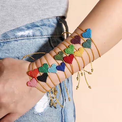 El Regalo Simple Heart Bracelet Rakhi for Brother - Handwoven Adjustable Macrame Rakhi with Roli Chawal | Minimalist Rakshabandhan Bracelet for Bhai in Elegant Rakshabandhan Box (Toasted Caremel)