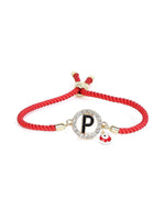 El Regalo Name Initials Evil Eye Bracelet Rakhi for Brother- Name Letter CZ Rakhi with Roli Chawal, Message Card in Rakshabandhan Box for Bhai (Red- P)