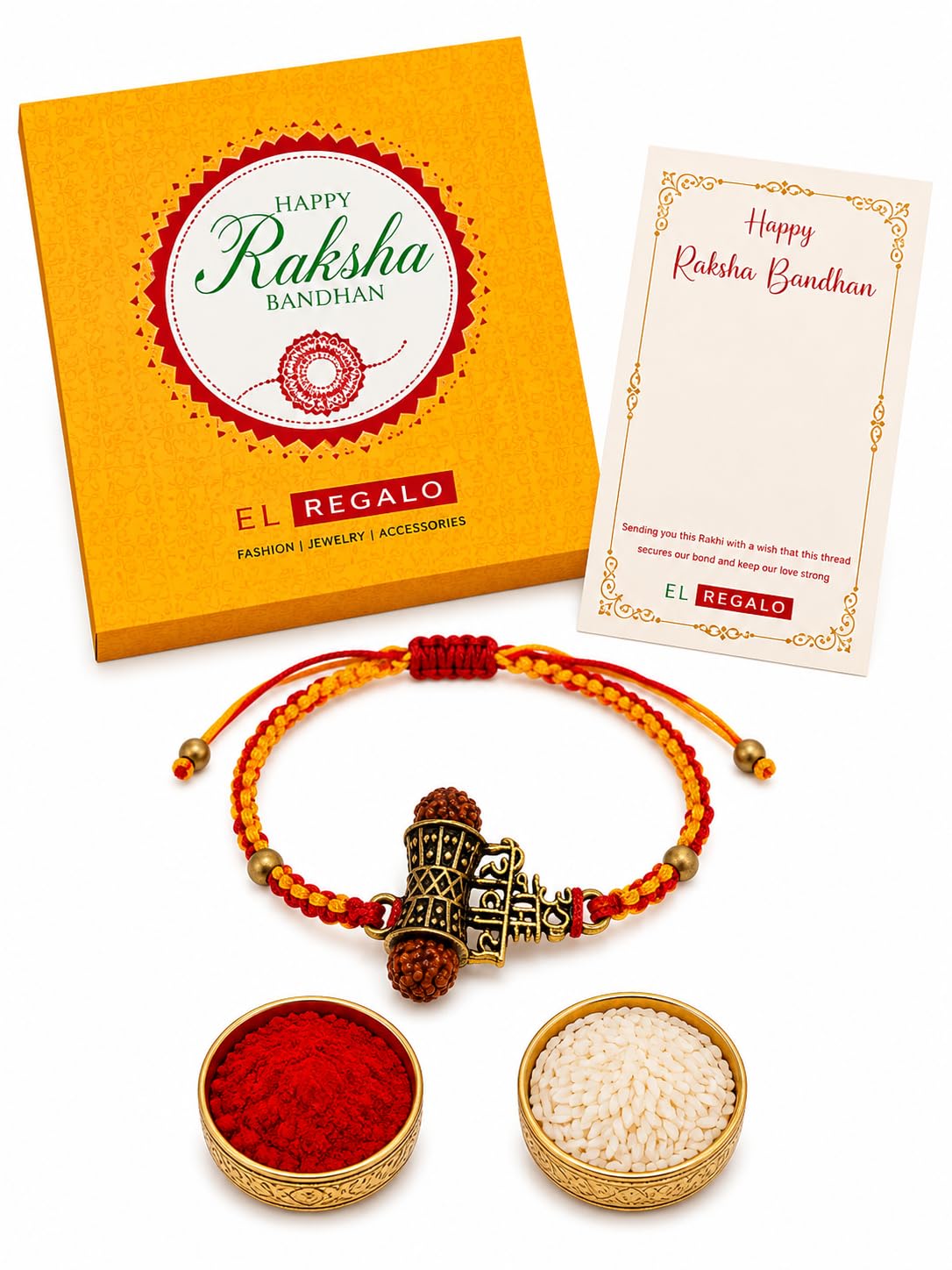 El Regalo Rudraksha Rakhi- Om Namah Shivay Rudraksha Rakhi for Bhai/Brother - Traditional Yet Elegant Rudra Shiva Rakhi