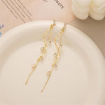 El Regalo Long Copper Zirconia Rhinestone Leaf Drop Dangle Earrings for Women | Korean Style Vine Fringe Earrings | Classy Party, Wedding & Casual Earrings Jewelry (Gold)