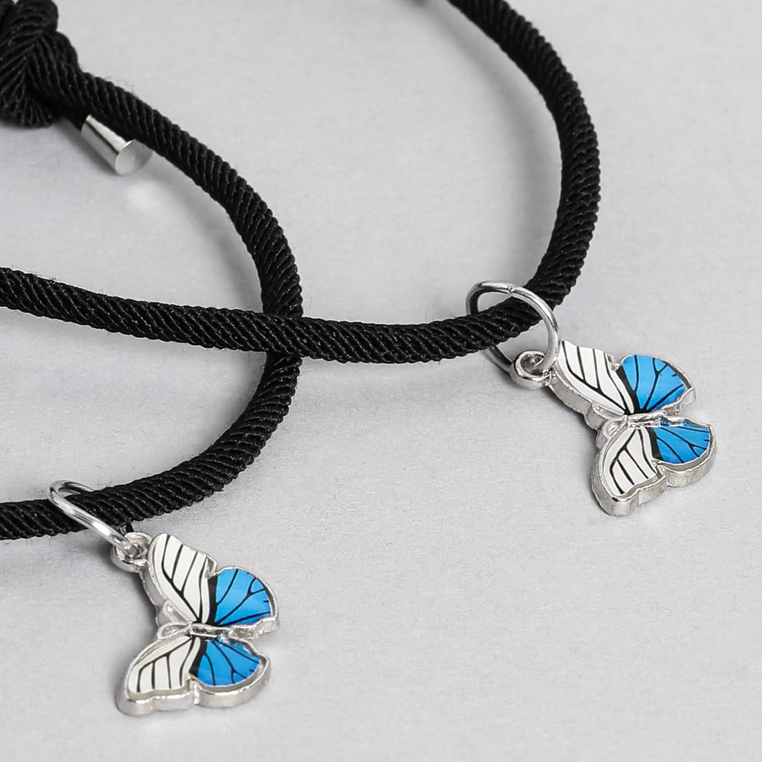 El Regalo 2pcs BF Magnetic Heart Butterfly Bracelets for Best Friends/Besties/Couples - Butterfly Relationship Matching Bracelet Set Mutual Attraction Rope Bracelets (Blue-White Butterfly Bracelet)