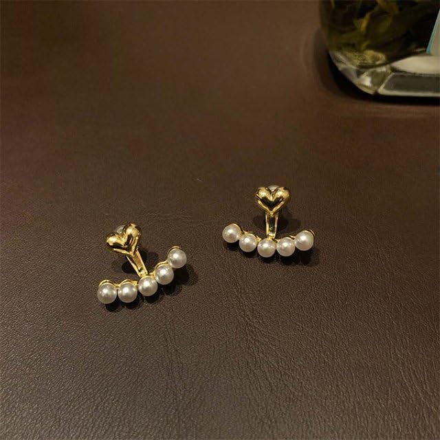El Regalo Pearls Heart Jacket Earring for Girls & Women | Korean Pearl Dual Purpose Love Heart Gold Color Earrings