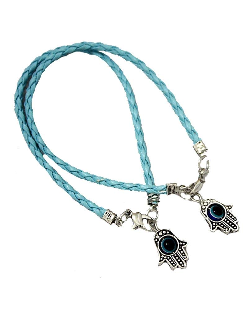 El Regalo 5PCs Evil Eye Hamsa Hand Rakhi Combo - Evil Eye Rakhi Set for Brother with Roli Chawal - 5 Lucky Kabbalah Blue Turkish Evil Eye Rakhi for Bhaiya/Bhai/Brother/Nephew (Light Blue)
