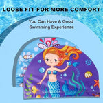 El Regalo 1PC Cute Cartoons/Animal Printed Kids/Babies Swimming Cap (1-6 Years Old) Comfortable Breathable Polyester Fabric Swimming Caps (Not Waterproof) (Blue Mermaid Swim Cap)