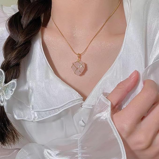 El Regalo Rose Quartz Heart Opal Pendant Necklace for Women & Girls - Elegant Light Pink Crystal Necklace - Romantic Jewelry for Birthday, Anniversary & Valentine's Day