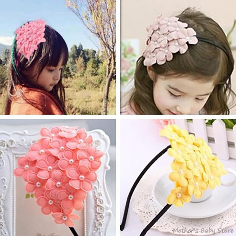 El Regalo Flower Crown Fancy Hairband/Headbands for Girls Kids - Board Flower Pearls Hair Accessories for Kids (Dark Peach Flowers)