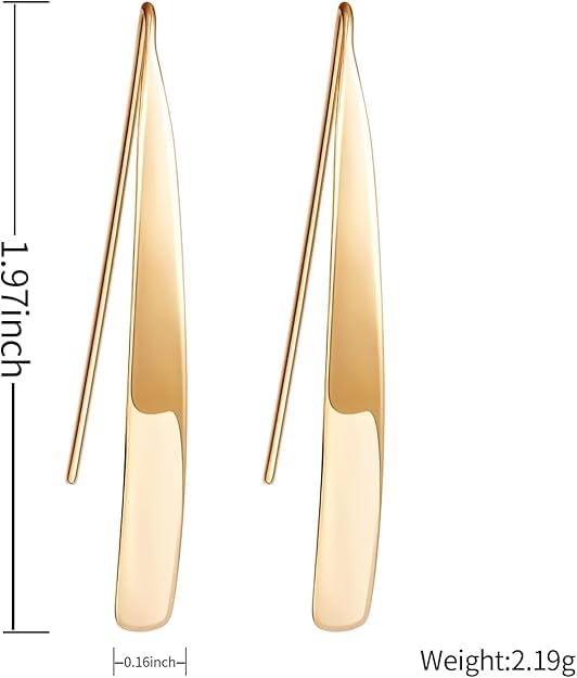 El Regalo Minimalist Long Arc Ear Threader Earrings for Women & Girls | Modern Sleek Curved Pull-Through Drop Western Earrings (Gold)