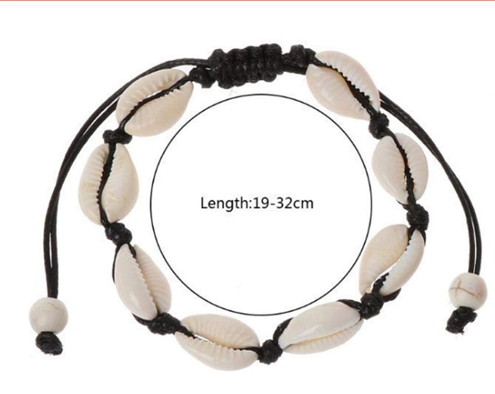 El Regalo Bohemian Style Cowrie Beads Shell Adjustable Anklet Bracelets for Girls & Women (Black)