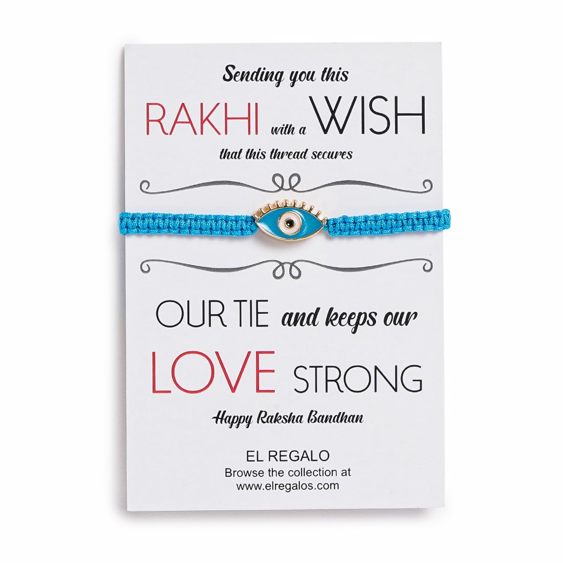El Regalo 1 PC Evil Eye Nazaria Rakhi for Brother- Rakhi Gift Box with 1 PC Rakhi, Shagun Pack & Rakhi Message Card in Gift Box - Rakhi for Bhai/Bhabhi/Bhatija/Bhatiji (Sky Evil Eye Rakhi)