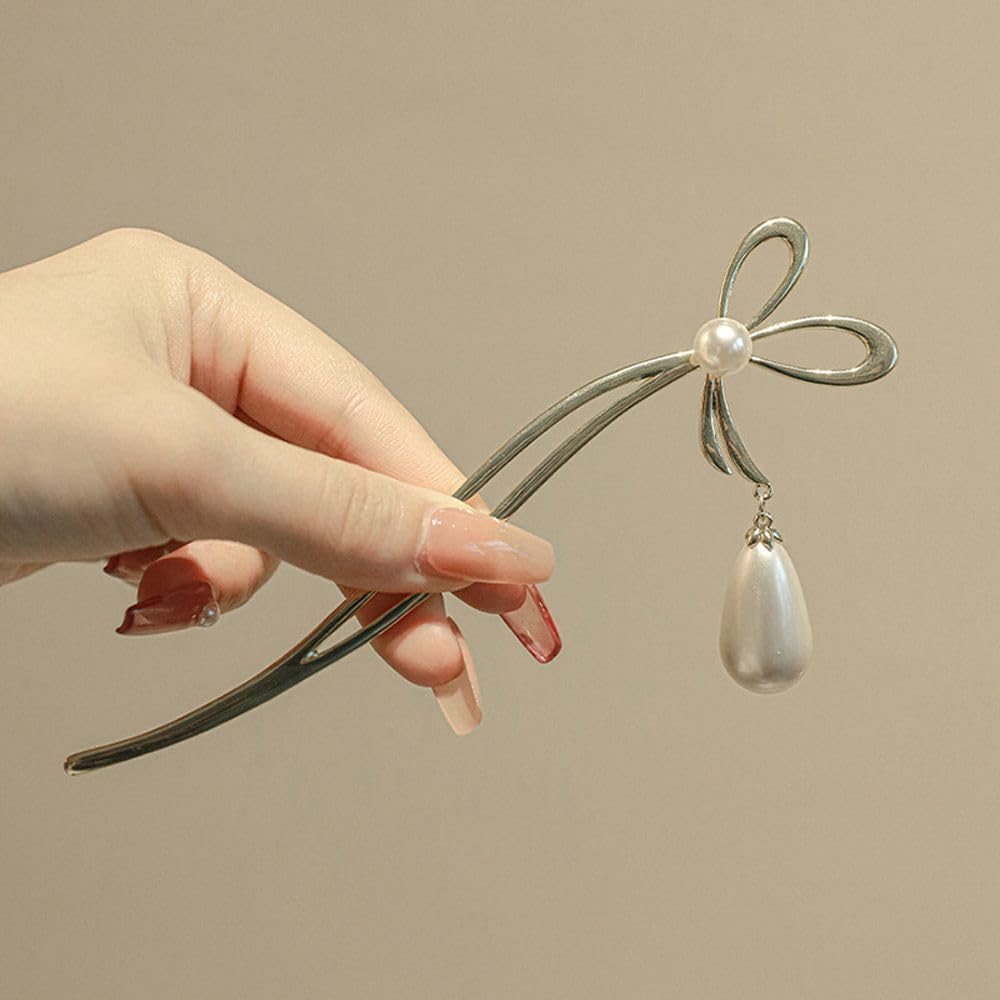 El Regalo 1Pc Fancy Pearl Hair Stick/Juda Stick- Bow Hair Fork Headwear Korean Style Hairpin Women Bun Hair Stick