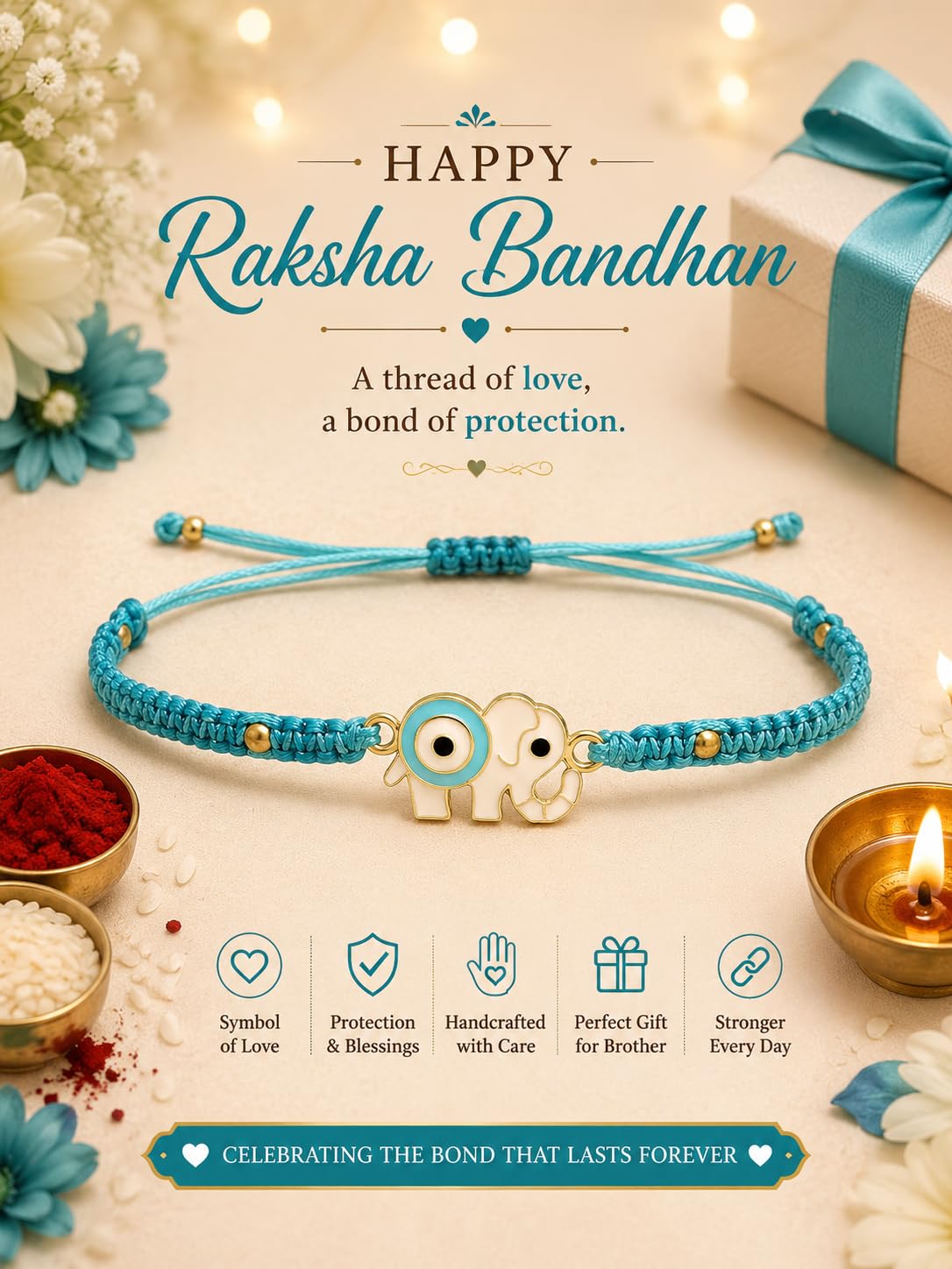 El Regalo 2PCs Rakhis for Brother- Evil Eye Rakhi Combo Set with 2 Rakhis, shagun Pack, Rakhi Message Card in Rakhi Gift Box (Option-5)