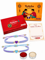 El Regalo 2PCs Minimalist & Elegant Heart Bracelet Rakhi Combo Set for Brother/Bhai/Bhaiya-Bhabhi with Roli-Chawal & Rakhi Gift Box - Handwoven, Beautifully Packaged (Purple & Blue)