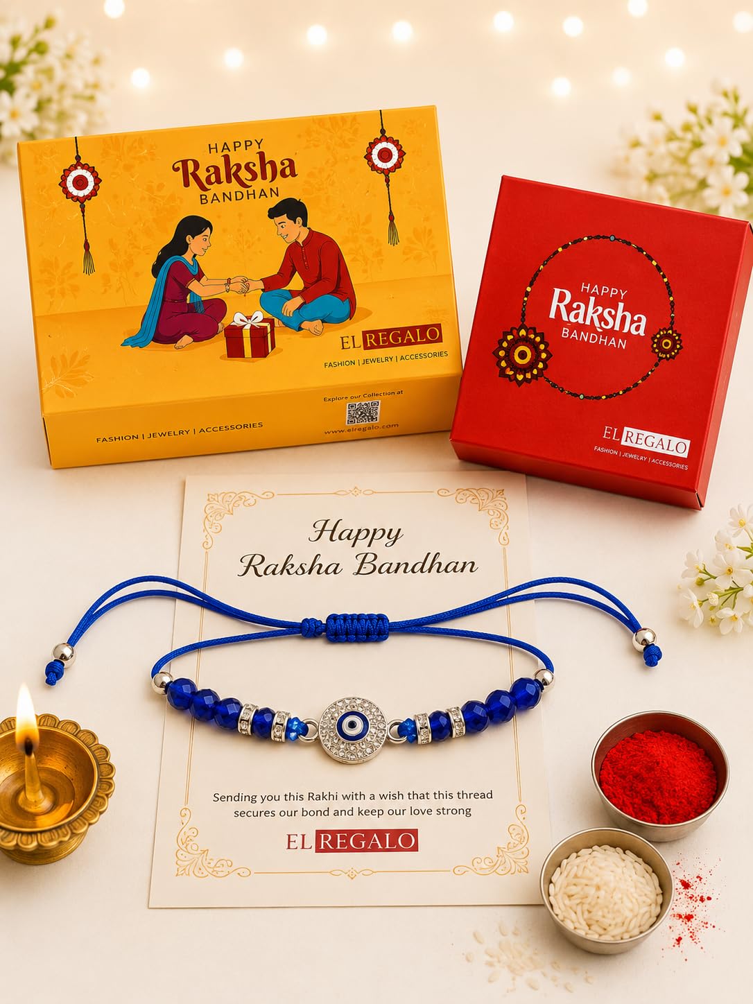 El Regalo Evil Eye CZ LOVE Bracelet Rakhi for Brother