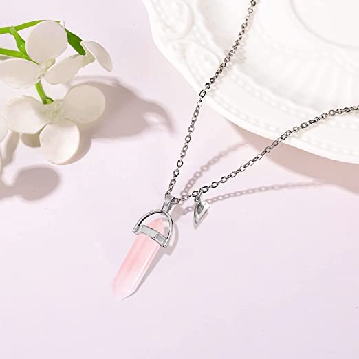 El Regalo 2Pcs/Set Crystal BFF Best Friend Magnetic Couple Matching Split Heart Pendant Necklaces for Besties/Couples - Valentines Day Gift (Pink & Light Blue) For Unisex Adult