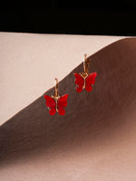 El Regalo Cute 2 Pairs Butterfly Lever Hook Earrings Combo for Girls & Women- Elegant Small Butterfly Hoop Earrings- Gift for Girls/Her (Red & Black)