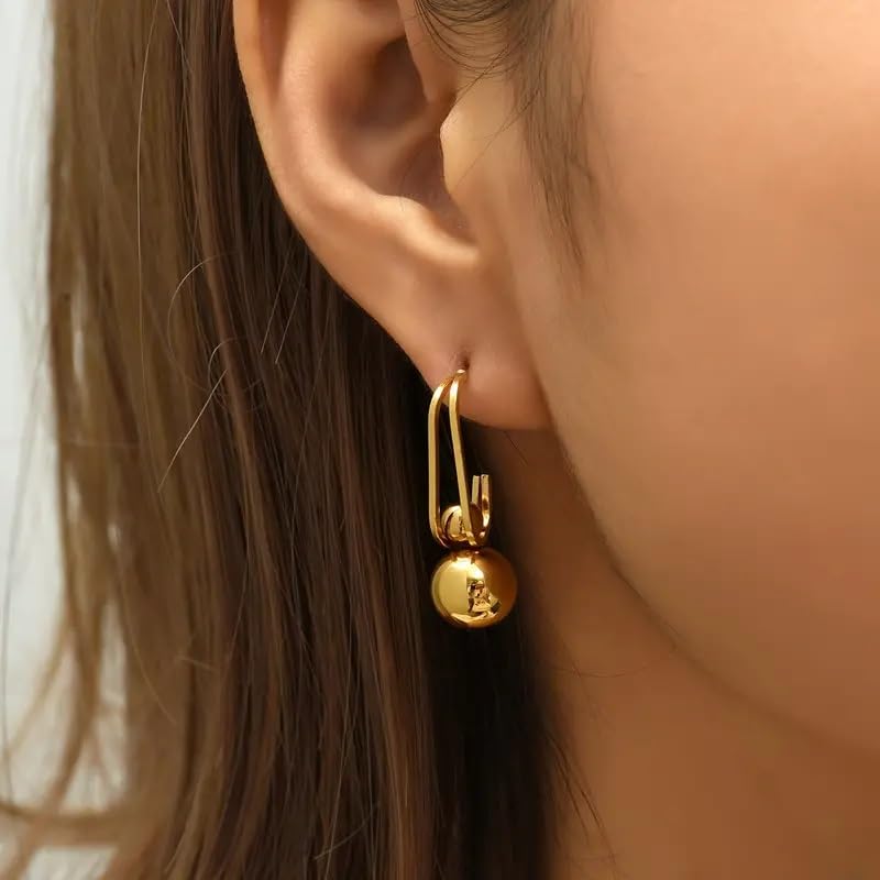 El Regalo Womens Minimalist & Trendy Golden Round Bead Earrings- Simple, Versatile Stainless Steel Stud Earrings