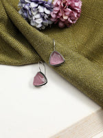 El Regalo 925 Silver Plated Hook Earrings for Women- Elegant Cushion Pyramid Half Bezel Stones (Pink)