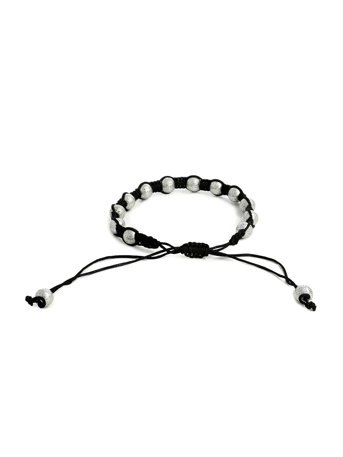 El Regalo 1 PC Boho Macrame Adjustable Oxidized German Silver Bead Nazabattu Anklet for Girls & Women- 1 Leg Bohemian Tribal Thread Anklet (Oxidized Round Beads Anklet)