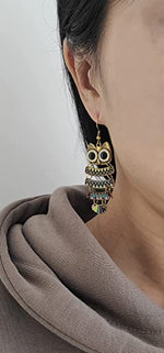 El Regalo Enamel Owl Bird Earrings Cute Animal Themed Bird Dangle Earrings | Owl Multi Layered Danglers for Girls & Women