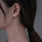 El Regalo Gold Plated Plated Minimalist Long Thin Tassel Elegant Threader Dangle Chain Earrings for Girls & Women (Star Stud Tassel)