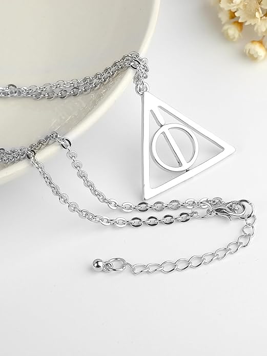 El Regalo Deathly Hallows Rotatable Triangle Pendant Necklace for Girls/Boys- Harry's Iconic Time Necklace Replica for Potterheads