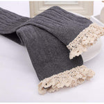 El Regalo Women Cotton Knit Boot Socks, Knee High Tube Socks with Lace Trim for women & Teens (Gray)