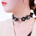 El Regalo Heart Flower Choker Necklace for Girls/Women (Black)