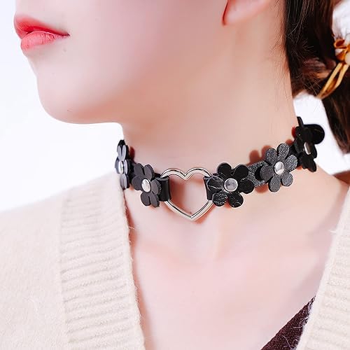 El Regalo Heart Flower Choker Necklace for Girls/Women (Black)