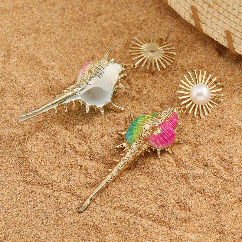 El Regalo Big & Bold Bohemian Pearl Shell Statement Earrings- Pearl Conch Shaped Beach Earrings, Lightweight & Exquisite (Multi)