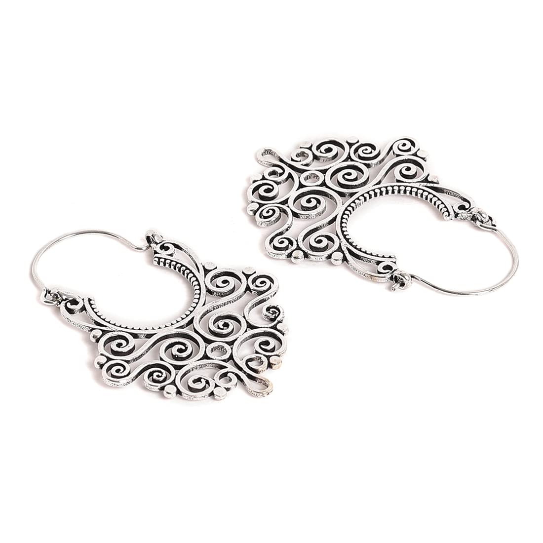 El Regalo 2 Pairs Bohemian Carved Filigree Hoop Earrings Combo for Girls & Women (Option-1)