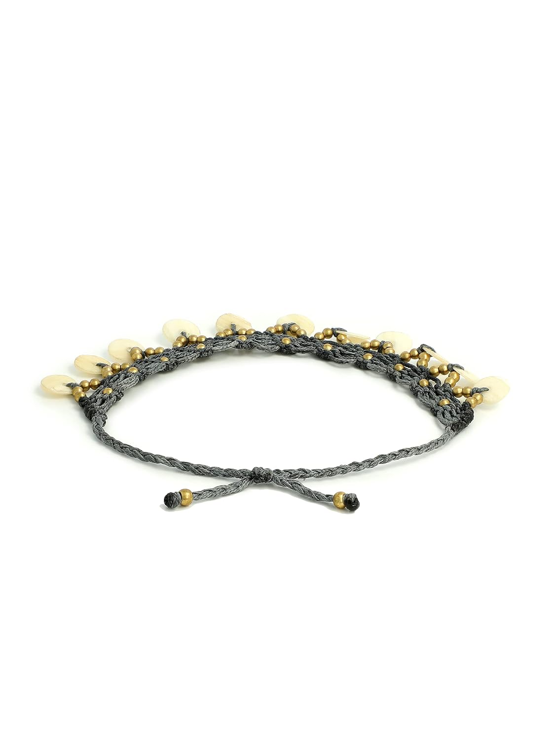 El Regalo 1 PC Boho Anklet- Cowrie Shell & Brass Charms Macrame Adjustable Bead Anklet for Girls & Women- 1 Leg Fashion Barefoot Anklets (Grey Flat Shell Anklet)