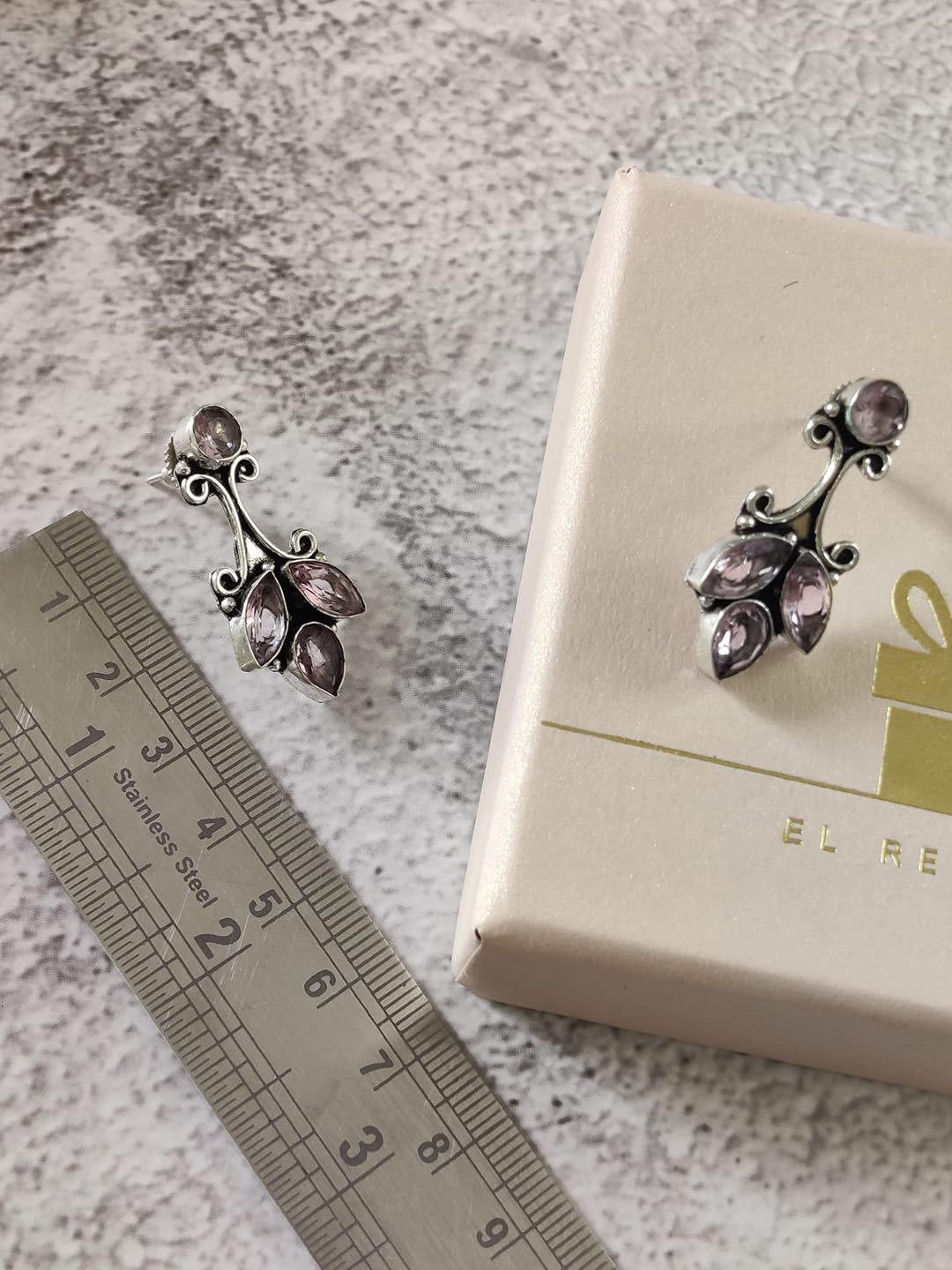 El Regalo 925 Silver Plated Vintage Stones Stud Earrings for Women & Girls (Silky Pink)
