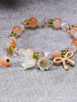 El Regalo Exquisite Lily Flower & Blow Glass Beads Bracelet - Cute Lily Of The Valley Flower Beaded Bracelet, Transparent Gradient Beaded Bow Bracelet For Teen Girls (Gradient Peach)