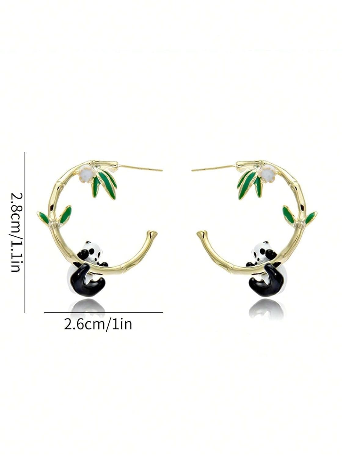 El Regalo Cute Enamelled 3D Panda Bamboo Half Hoop Earrings- Luxury Drip Oil Panda Bamboo Earrings for Women/Girls