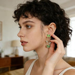 El Regalo Cute 3D Crystal Butterfly Tassel Earrings for Women & Girls | 18K Gold Plated Long Hanging Drop Linear Earrings | Elegant Korean Aesthetic Western Party Jewelry (Green)