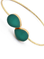 El Regalo Gold Plated Gemstone Cuff Bracelets for Women Natural Raw Rough Quartz Healing Crystal Cuff Bracelet Bangle (Emerald Green Quartz)